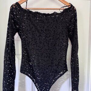 A’Gaci Black Lace Long Sleeve Bodysuit – Size L, Never Worn
